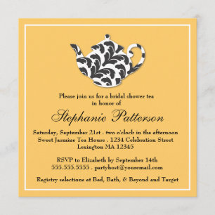 Chic Black & Gold Damask Vrijgezellenfeest Tea Par Kaart