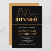 Chic Black Gold Dinner 71e anniversaire invitation (Devant / Derrière)