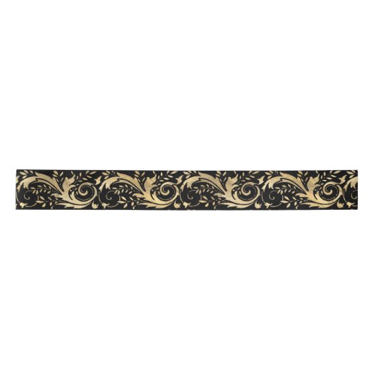 Chic Black Gold Floral Scroll Modern Pattern Lint (Voorkant)