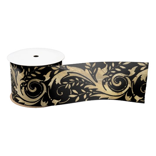 Chic Black Gold Floral Scroll Modern Pattern Lint (Spoel)