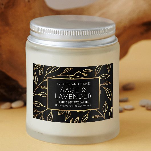 Chic Black & Gold Floral Waterproof Étiquette prod