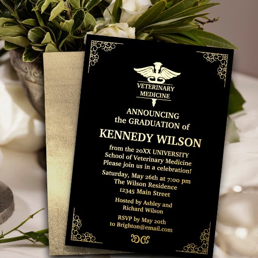 Chic Black Gold Foil Diergeneeskunde Folie Uitnodiging