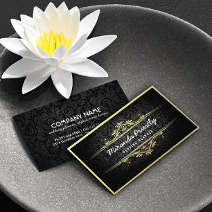 Chic Black Gold Foil Flora Damask Wedding Planner Visitekaartje