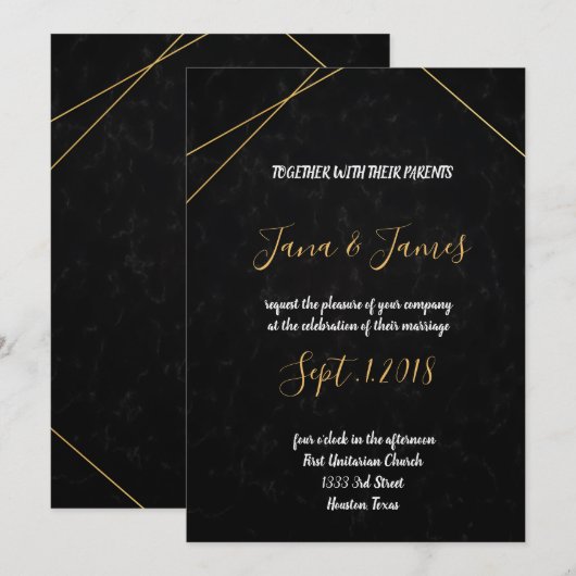 Chic Black & Gold Geometric lijst Kaart (Voorkant / Achterkant)