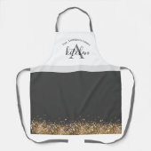 chic black gold glitter monogram naam schort (Voorkant)