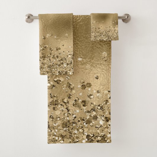 Chic Black Gold Glitters Monogram Name Bath to Bad Handdoek (Insitu)