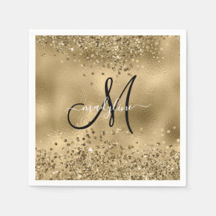 Chic Black Gold Glitters Monogram Name Planner Servet