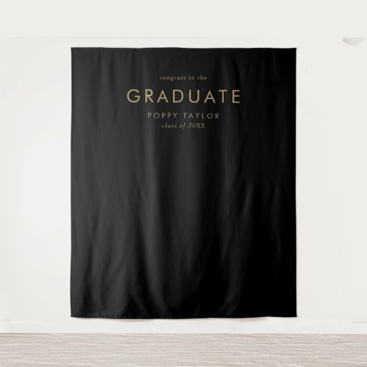 Chic Black Gold Graduate Graduation Photo Backdrop Wandkleed (Voorkant)