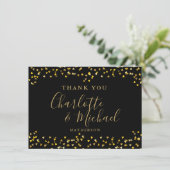 Chic Black Gold Hearts Confetti Signature Script Bedankkaart (Staand voorkant)