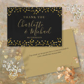 Chic Black Gold Hearts Confetti Signature Script Bedankkaart