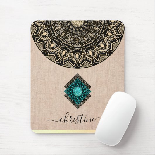 chic black gold mandala burlap name muispad muismat (Met muis)