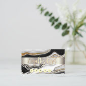 Chic Black Gold Marble Stone Stripe Klantenkaartje (Staand voorkant)