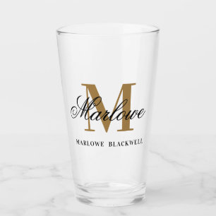 Chic Black Gold Monogram Calligrafie Glass Glas