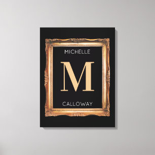 Chic Black & Gold Monogram Canvas Afdruk