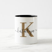 Chic Black Gold Monogram Elegant Script Name Mug (Centre)