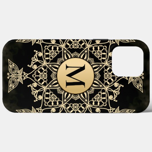 Chic black gold monogram mandala girly Case-Mate iPhone case (Achterkant (horizontaal))