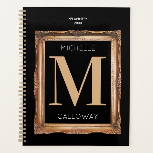 Chic Black & Gold Monogram Planner (Voorkant)