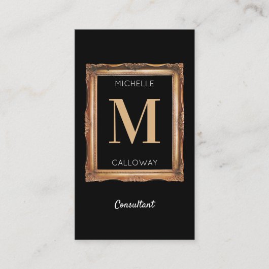 Chic Black & Gold Monogram Professional Visitekaartje (Voorkant)