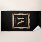 Chic Black & Gold Monogram Strandlaken (Voorkant)