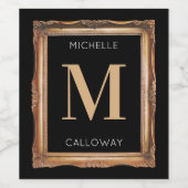 Chic Black & Gold Monogram Wijn Etiket (Enkel label)