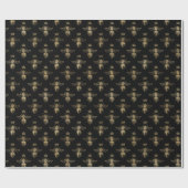 Chic Black Gold Queen Bee Pattern Cadeaupapier (Vlak)