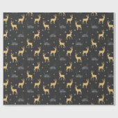 Chic Black Gold Reindeer Merry kerst Cadeaupapier (Vlak)