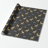Chic Black Gold Reindeer Merry kerst Cadeaupapier (Uitgerold)