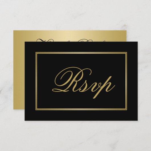 Chic Black Gold Script Calligraphy Wedding RSVP Kaartje (Voorkant / Achterkant)