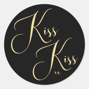 Chic Black Gold Script Kiss Kiss Gezegde Ronde Sticker