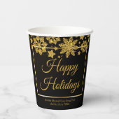 Chic Black Gold Snowflake Custom-kerstparty Papieren Bekers (Achterkant)