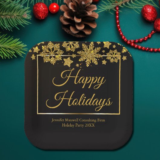 Chic Black Gold Snowflake Custom-kerstparty Papieren Bordje