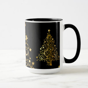 Chic Black Gold Stars Stijlvolle kerstboom Mok