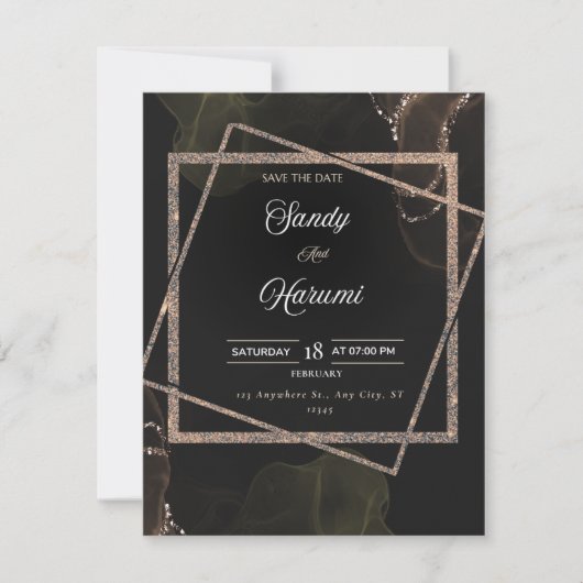 Chic Black & Gold Wedding Stylish Invitation (Voorkant)