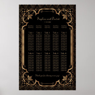 Chic Black Great Gatsby Art Deco-zittingskaart Poster