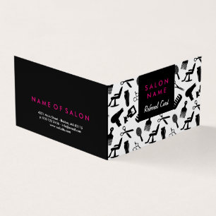 Chic Black & Hot Pink Hair Salon verwijzingskaart Visitekaartjes