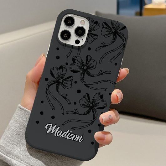 chic black  light grey coquette bows monogram  Case-Mate iPhone case