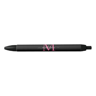Chic Black Magenta Roze Monogram Script Naam Zwarte Inkt Pen