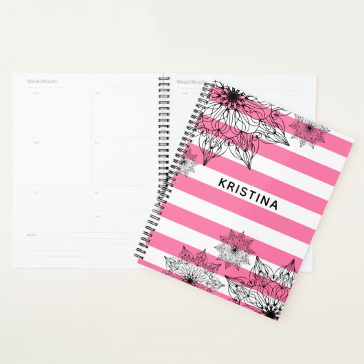 Chic Black Mandalas op roze en witte strepen Planner (Display)