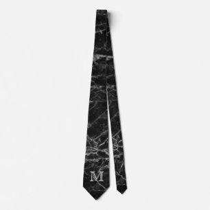 Chic Black Marble Pattern Modern Monogram Stropdas