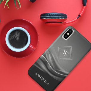 Chic Black Metallic Luxury Monogram iPhone X Hoesje