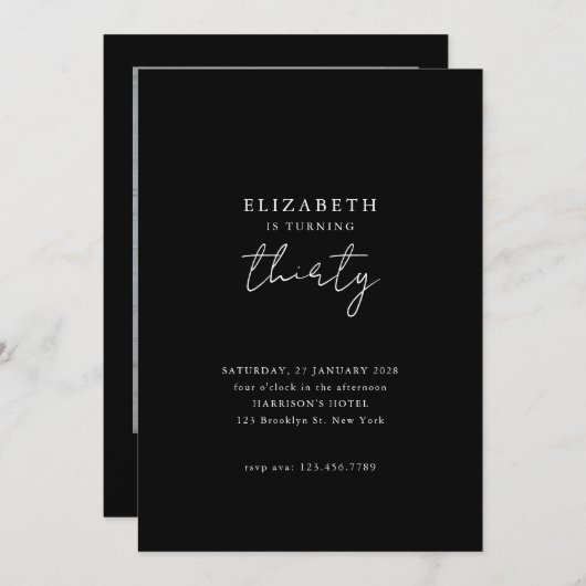 Chic Black Modern Thirty Photo Birthday Party Kaart (Voorkant / Achterkant)