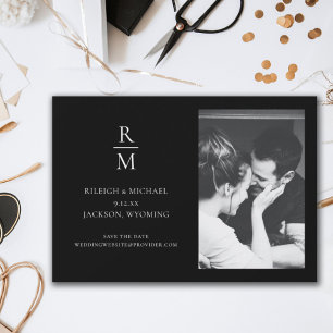Chic Black Monogram Weddenschap Save the Date Phot