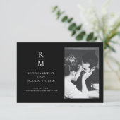 Chic Black Monogram Weddenschap Save the Date Phot (Staand voorkant)