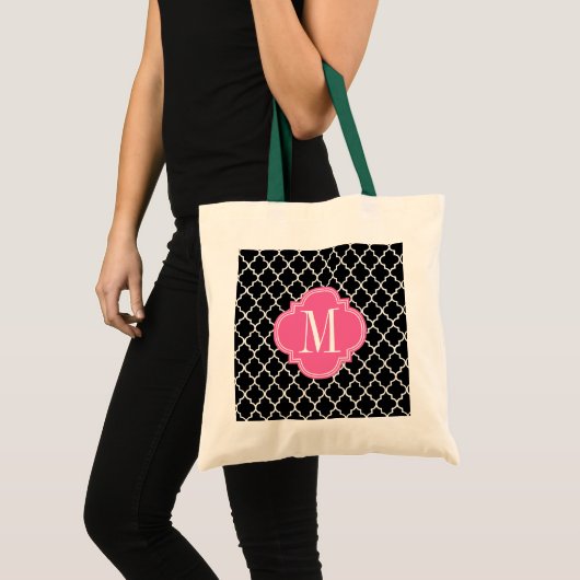 Chic Black Moroccan Lattice Persoonlijk Tote Bag (Voorkant (product))