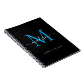 Chic Black Ocean Blue Monogram Script Name Initiaa Notitieboek (Rechterzijde)