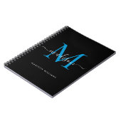 Chic Black Ocean Blue Monogram Script Name Initiaa Notitieboek (Linkerzijde)