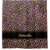 Chic Black Paars Gold-luipaard afdrukken op maat Douchegordijn (Voorkant)