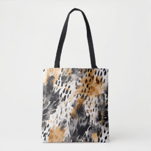 Chic Black Peach White Leopard Animal Print Draagtas