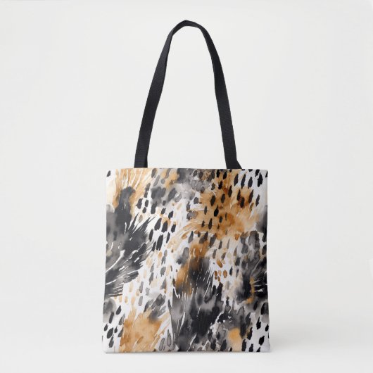 Chic Black Peach White Leopard Animal Print Draagtas (Voorkant)