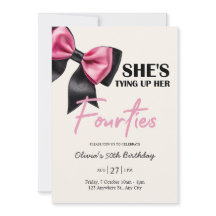 Chic Black & Pink Bow 50e verjaardag Uitnodiging